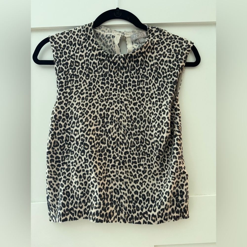 J Crew cashmere leopard print sleeveless sweater size small